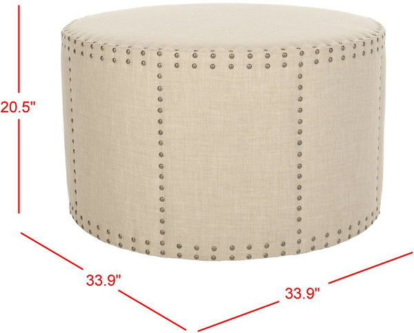 Safavieh Sherri Cocktail Ottoman - Elegant Beige Linen, Brass Nailhead Trim, Multi-Functional Accent Piece MCR4640A