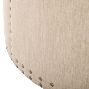 Safavieh Sherri Cocktail Ottoman - Elegant Beige Linen, Brass Nailhead Trim, Multi-Functional Accent Piece MCR4640A