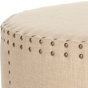 Safavieh Sherri Cocktail Ottoman - Elegant Beige Linen, Brass Nailhead Trim, Multi-Functional Accent Piece MCR4640A