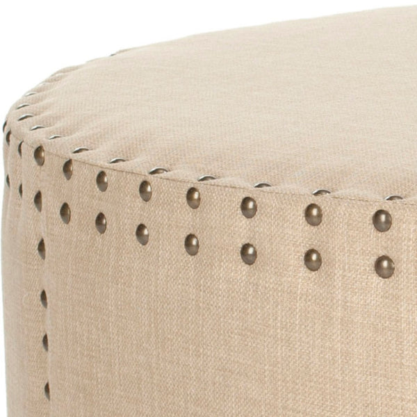Safavieh Sherri Cocktail Ottoman - Elegant Beige Linen, Brass Nailhead Trim, Multi-Functional Accent Piece MCR4640A