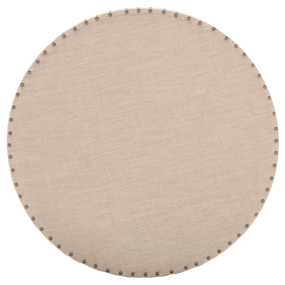 Safavieh Sherri Cocktail Ottoman - Elegant Beige Linen, Brass Nailhead Trim, Multi-Functional Accent Piece MCR4640A