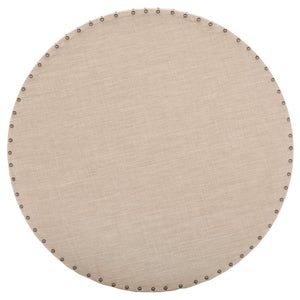 Safavieh Sherri Cocktail Ottoman - Elegant Beige Linen, Brass Nailhead Trim, Multi-Functional Accent Piece MCR4640A