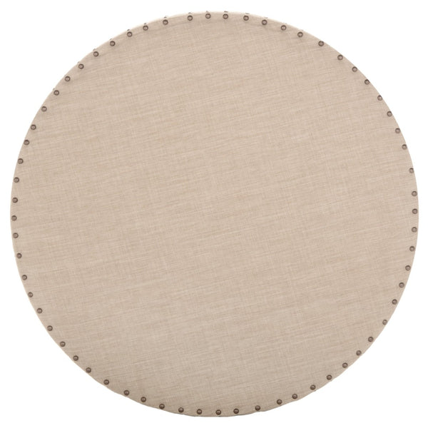 Safavieh Sherri Cocktail Ottoman - Elegant Beige Linen, Brass Nailhead Trim, Multi-Functional Accent Piece MCR4640A