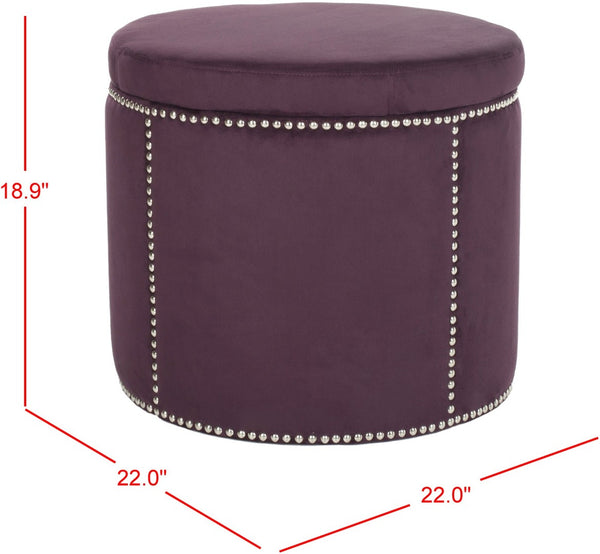 Safavieh Jody Ottoman - Luxurious Plum Upholstered Storage Seat With Silver Nail Heads For Glamorous Décor MCR4641C