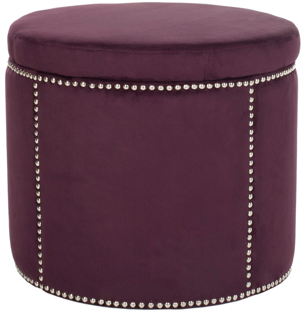 Safavieh Jody Ottoman - Luxurious Plum Upholstered Storage Seat With Silver Nail Heads For Glamorous Décor MCR4641C
