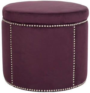 Safavieh Jody Ottoman - Luxurious Plum Upholstered Storage Seat With Silver Nail Heads For Glamorous Décor MCR4641C