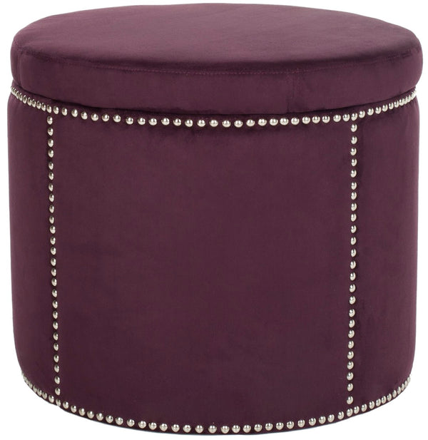 Safavieh Jody Ottoman - Luxurious Plum Upholstered Storage Seat With Silver Nail Heads For Glamorous Décor MCR4641C