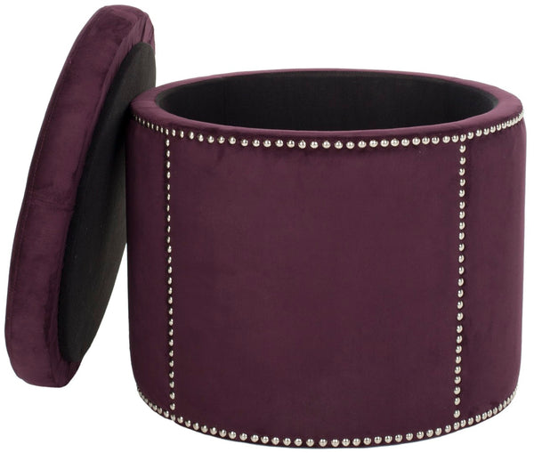 Safavieh Jody Ottoman - Luxurious Plum Upholstered Storage Seat With Silver Nail Heads For Glamorous Décor MCR4641C