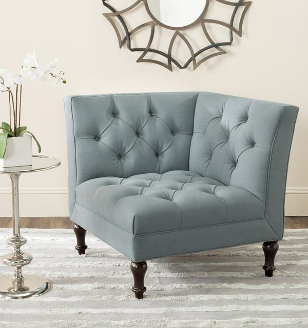 Safavieh Jack Tufted Corner Chair - Cozy Accent Seat With Button Tufting And Modern Angular Design For Living Rooms Sky Blue MCR4643B