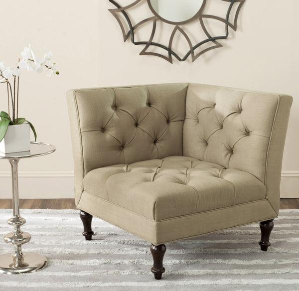 Safavieh Jack Tufted Corner Chair - Cozy Accent Seat With Button Tufting And Modern Angular Design For Living Rooms Antique Gold MCR4643C