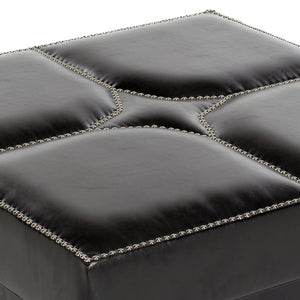 Safavieh Terrence Cocktail Ottoman - Modern Parsons Style With Black Pu Leather & Silver Nail Head Trim MCR4644A