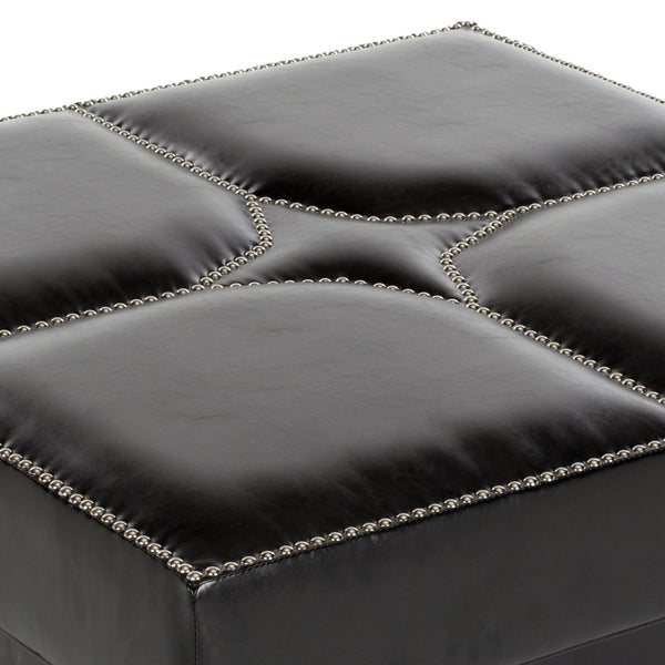Safavieh Terrence Cocktail Ottoman - Modern Parsons Style With Black Pu Leather & Silver Nail Head Trim MCR4644A