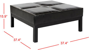 Safavieh Terrence Cocktail Ottoman - Modern Parsons Style With Black Pu Leather & Silver Nail Head Trim MCR4644A