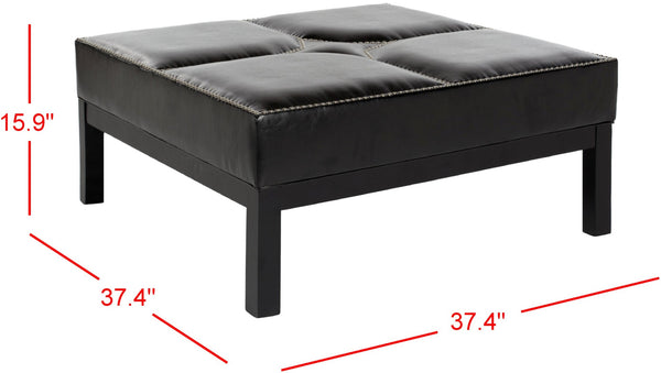 Safavieh Terrence Cocktail Ottoman - Modern Parsons Style With Black Pu Leather & Silver Nail Head Trim MCR4644A