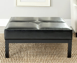 Safavieh Terrence Cocktail Ottoman - Modern Parsons Style With Black Pu Leather & Silver Nail Head Trim MCR4644A