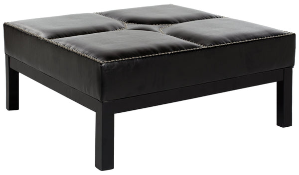 Safavieh Terrence Cocktail Ottoman - Modern Parsons Style With Black Pu Leather & Silver Nail Head Trim MCR4644A