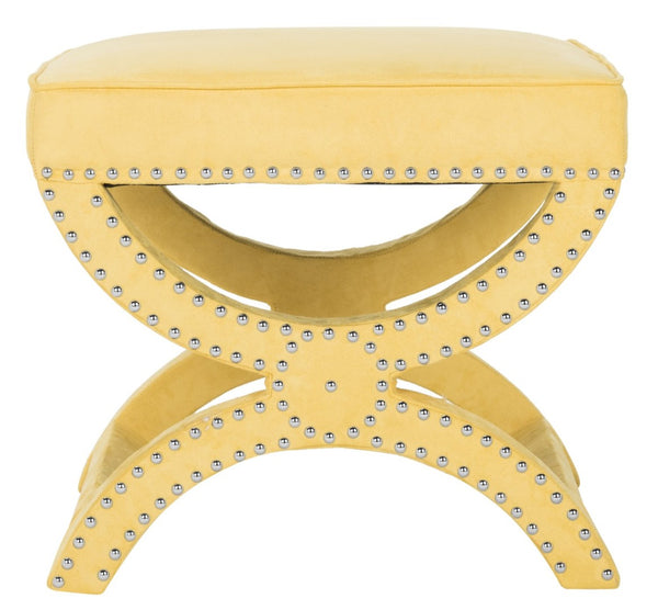 Safavieh Mystic Ottoman - Elegant Savonarola Design With Silver Nail Heads For Modern Glamour In Any Space Yellow MCR4645C
