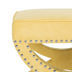 Safavieh Mystic Ottoman - Elegant Savonarola Design With Silver Nail Heads For Modern Glamour In Any Space Yellow MCR4645C