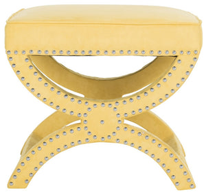 Safavieh Mystic Ottoman - Elegant Savonarola Design With Silver Nail Heads For Modern Glamour In Any Space Yellow MCR4645C