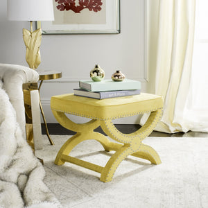 Safavieh Mystic Ottoman - Elegant Savonarola Design With Silver Nail Heads For Modern Glamour In Any Space Yellow MCR4645C