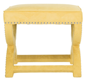 Safavieh Mystic Ottoman - Elegant Savonarola Design With Silver Nail Heads For Modern Glamour In Any Space Yellow MCR4645C