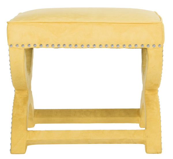 Safavieh Mystic Ottoman - Elegant Savonarola Design With Silver Nail Heads For Modern Glamour In Any Space Yellow MCR4645C
