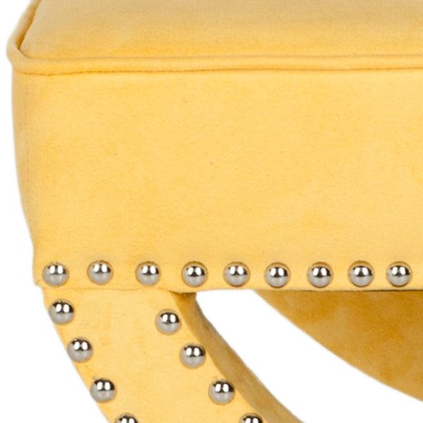 Safavieh Mystic Ottoman - Elegant Savonarola Design With Silver Nail Heads For Modern Glamour In Any Space Yellow MCR4645C