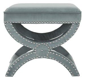 Safavieh Mystic Ottoman - Elegant Savonarola Design With Silver Nail Heads For Modern Glamour In Any Space Blue MCR4645D