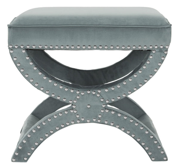 Safavieh Mystic Ottoman - Elegant Savonarola Design With Silver Nail Heads For Modern Glamour In Any Space Blue MCR4645D