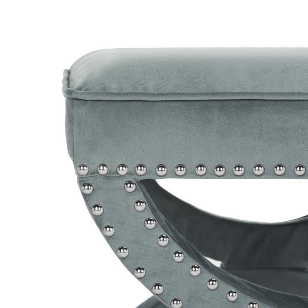 Safavieh Mystic Ottoman - Elegant Savonarola Design With Silver Nail Heads For Modern Glamour In Any Space Blue MCR4645D