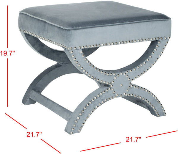 Safavieh Mystic Ottoman - Elegant Savonarola Design With Silver Nail Heads For Modern Glamour In Any Space Blue MCR4645D