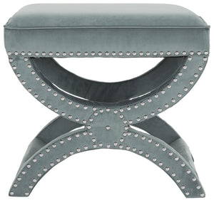Safavieh Mystic Ottoman - Elegant Savonarola Design With Silver Nail Heads For Modern Glamour In Any Space Blue MCR4645D