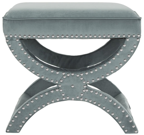 Safavieh Mystic Ottoman - Elegant Savonarola Design With Silver Nail Heads For Modern Glamour In Any Space Blue MCR4645D
