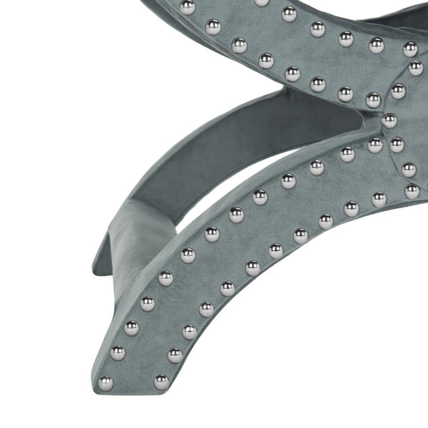 Safavieh Mystic Ottoman - Elegant Savonarola Design With Silver Nail Heads For Modern Glamour In Any Space Blue MCR4645D
