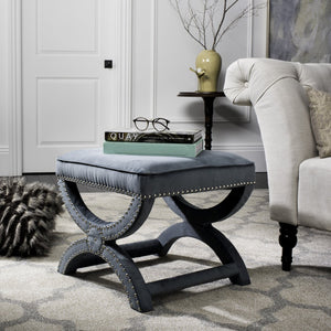 Safavieh Mystic Ottoman - Elegant Savonarola Design With Silver Nail Heads For Modern Glamour In Any Space Blue MCR4645D