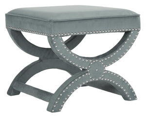Safavieh Mystic Ottoman - Elegant Savonarola Design With Silver Nail Heads For Modern Glamour In Any Space Blue MCR4645D