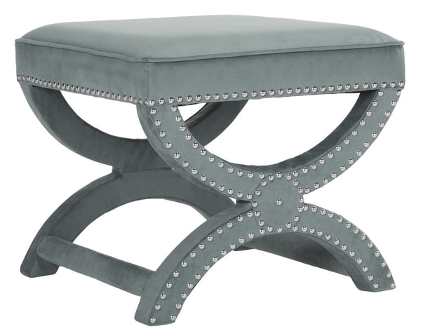 Safavieh Mystic Ottoman - Elegant Savonarola Design With Silver Nail Heads For Modern Glamour In Any Space Blue MCR4645D