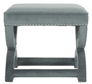Safavieh Mystic Ottoman - Elegant Savonarola Design With Silver Nail Heads For Modern Glamour In Any Space Blue MCR4645D