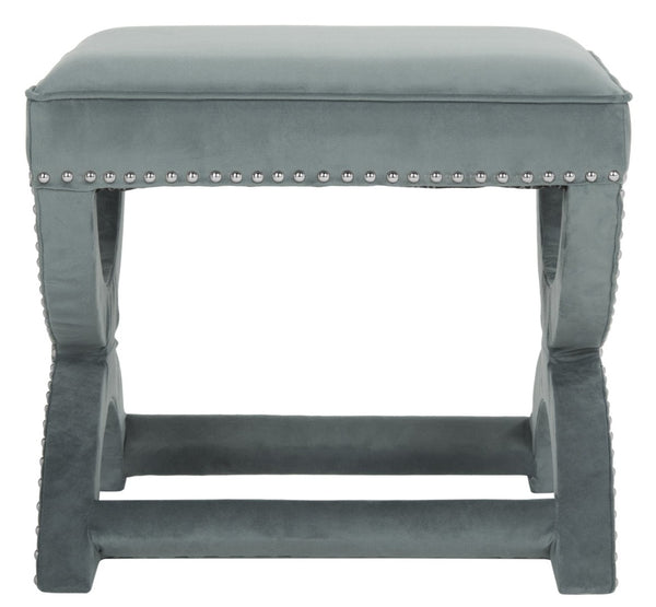 Safavieh Mystic Ottoman - Elegant Savonarola Design With Silver Nail Heads For Modern Glamour In Any Space Blue MCR4645D