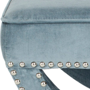 Safavieh Mystic Ottoman - Elegant Savonarola Design With Silver Nail Heads For Modern Glamour In Any Space Blue MCR4645D