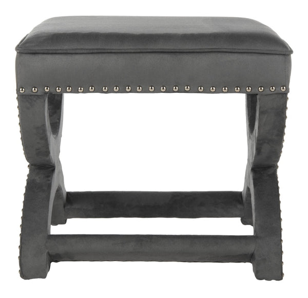 Safavieh Mystic Ottoman - Elegant Savonarola Design With Silver Nail Heads For Modern Glamour In Any Space Grey MCR4645E