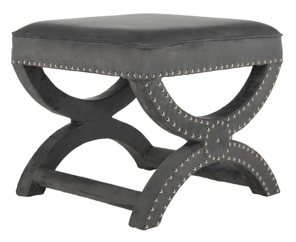 Safavieh Mystic Ottoman - Elegant Savonarola Design With Silver Nail Heads For Modern Glamour In Any Space Grey MCR4645E