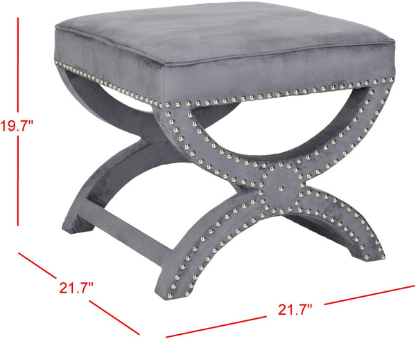 Safavieh Mystic Ottoman - Elegant Savonarola Design With Silver Nail Heads For Modern Glamour In Any Space Grey MCR4645E