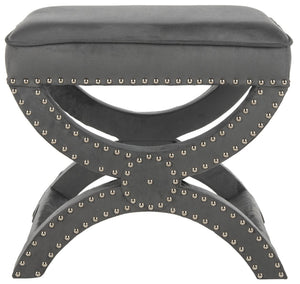Safavieh Mystic Ottoman - Elegant Savonarola Design With Silver Nail Heads For Modern Glamour In Any Space Grey MCR4645E