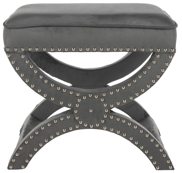 Safavieh Mystic Ottoman - Elegant Savonarola Design With Silver Nail Heads For Modern Glamour In Any Space Grey MCR4645E