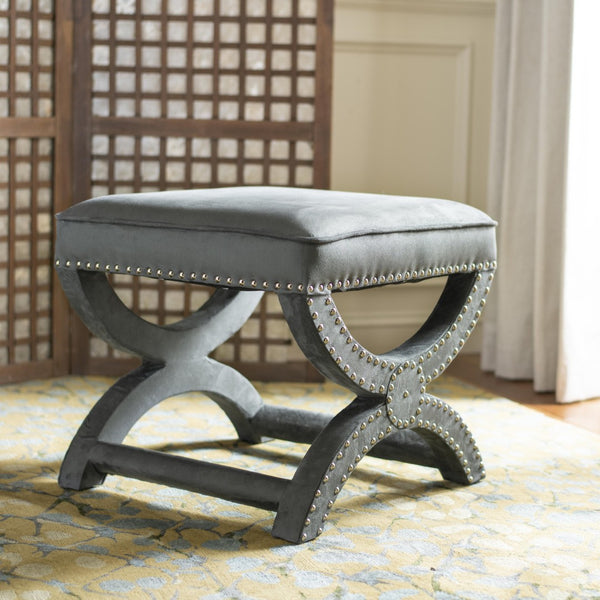 Safavieh Mystic Ottoman - Elegant Savonarola Design With Silver Nail Heads For Modern Glamour In Any Space Grey MCR4645E