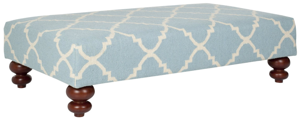 Safavieh Quatrefoil Dhurrie Ottoman - Elegant Light Blue & Ivory Wool Accent, Versatile Seating & Decor Piece MCR4648A