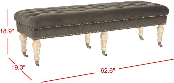 Safavieh Barney Transitional Velvet Bench With Casters – Stylish Graphite Upholstery & Brass Trim Accent MCR4649G