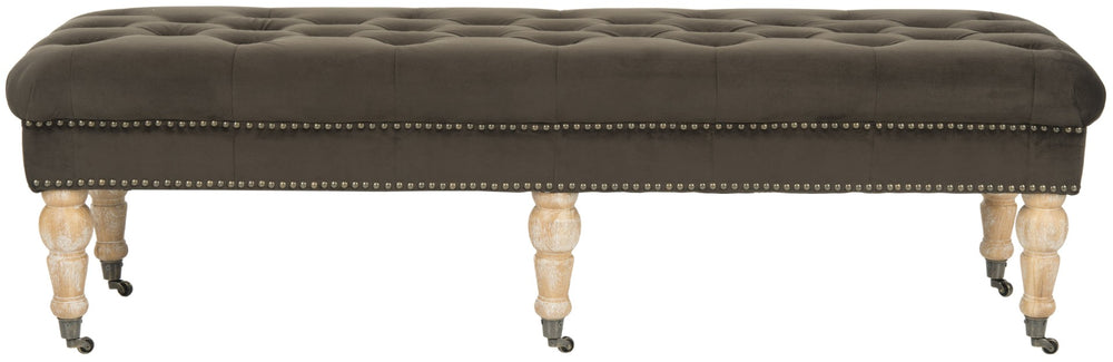 Safavieh Barney Transitional Velvet Bench With Casters – Stylish Graphite Upholstery & Brass Trim Accent MCR4649G