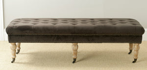 Safavieh Barney Transitional Velvet Bench With Casters – Stylish Graphite Upholstery & Brass Trim Accent MCR4649G